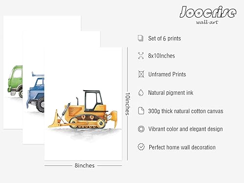 Miniatura 2 de Juego de 6 cuadros artísticos para pared de camiones para niños, lienzo, decoración de pared para construcción de niños pequeños, acuarela, camión,