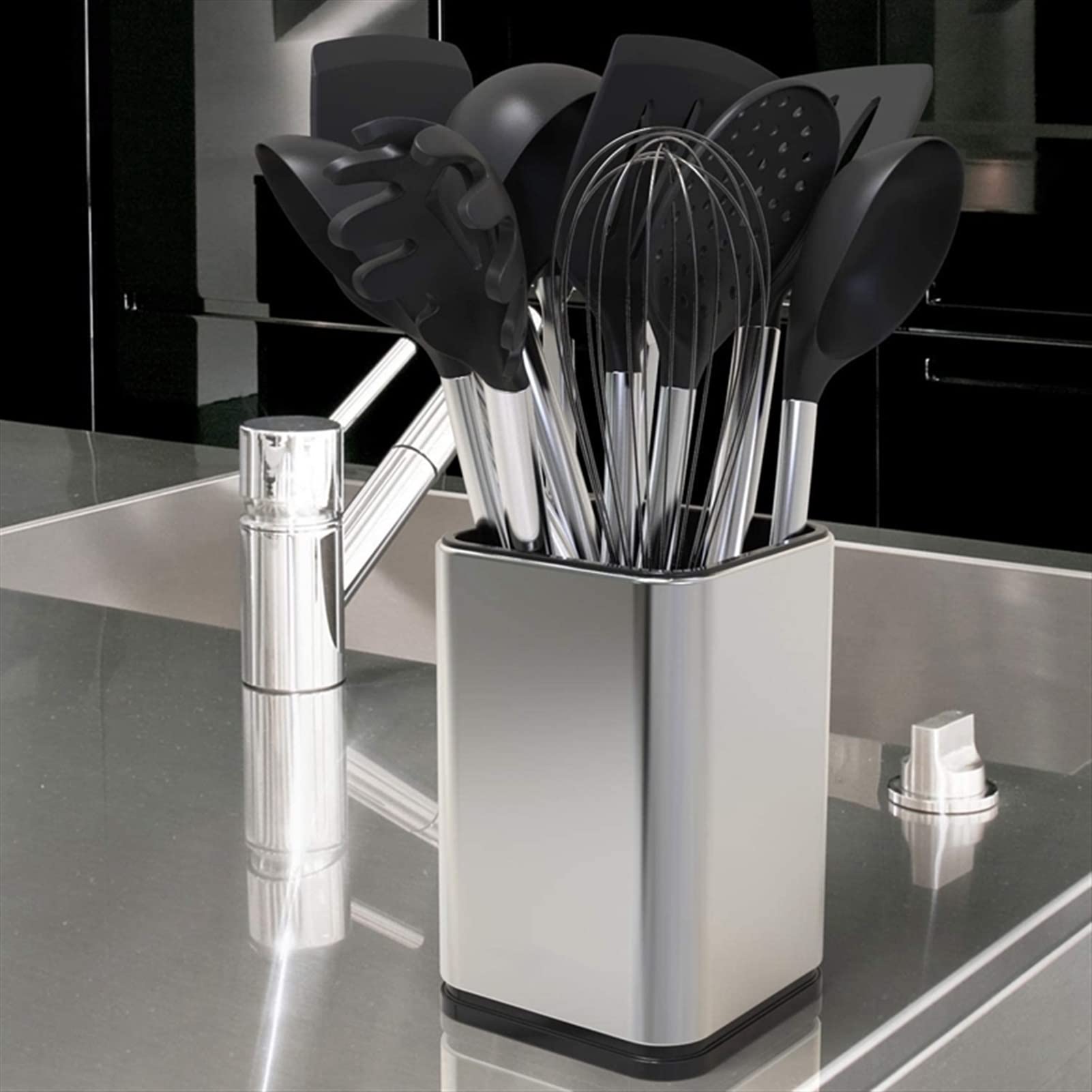 Porta Utensilios Soporte de utensilio de Cocina de Acero Inoxidable Cubiertos de Cocina Utensilio Utensilio Organizador Diseño Rectangular 17x11cm Soporte de Utensilios Cocina
