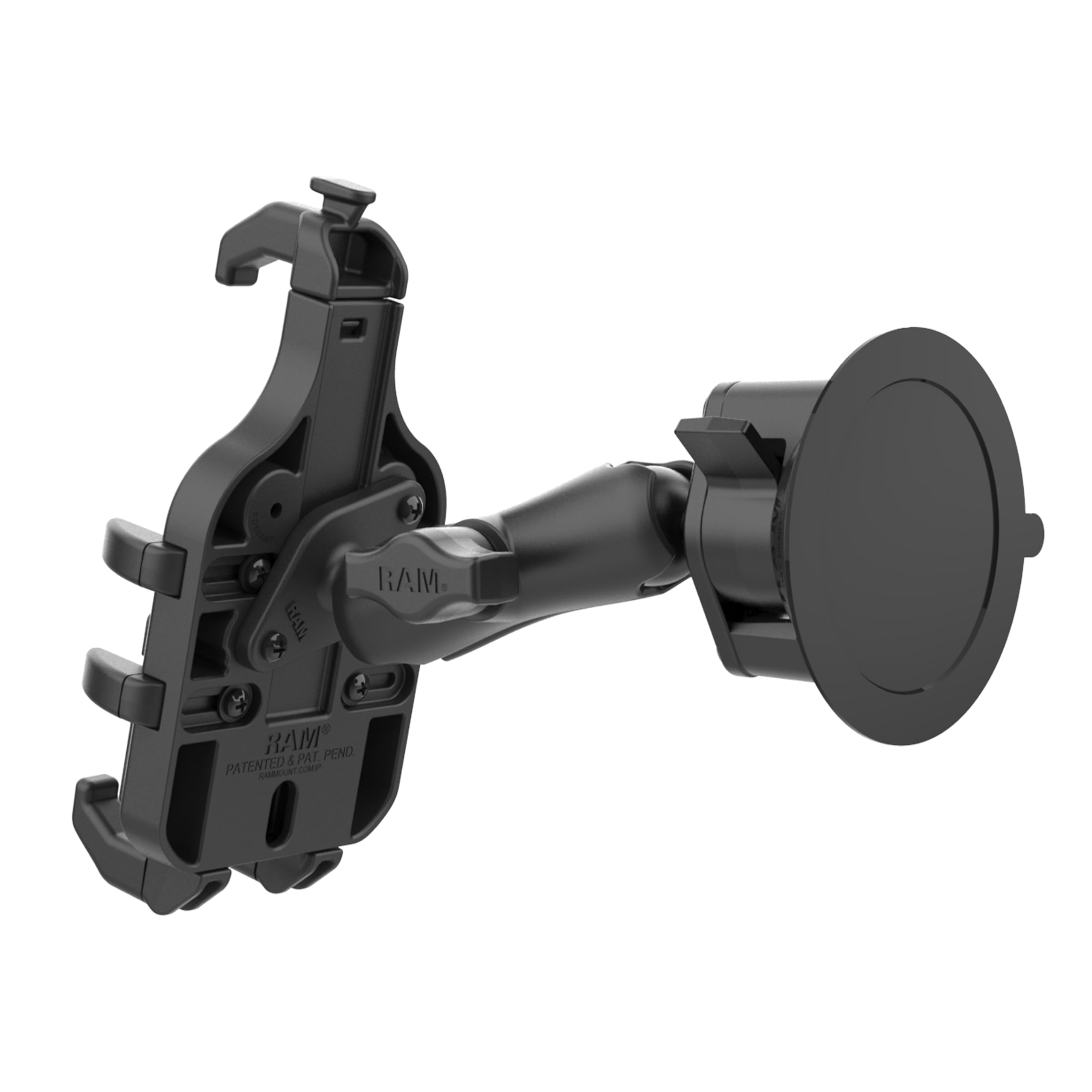 RAM MOUNTS Quick-Grip Pro - Supporto per telefono con ventosa Twist-Lock | Sfera da 2,5 cm con braccio medio per parabrezza del veicolo e altre superfici non porose
