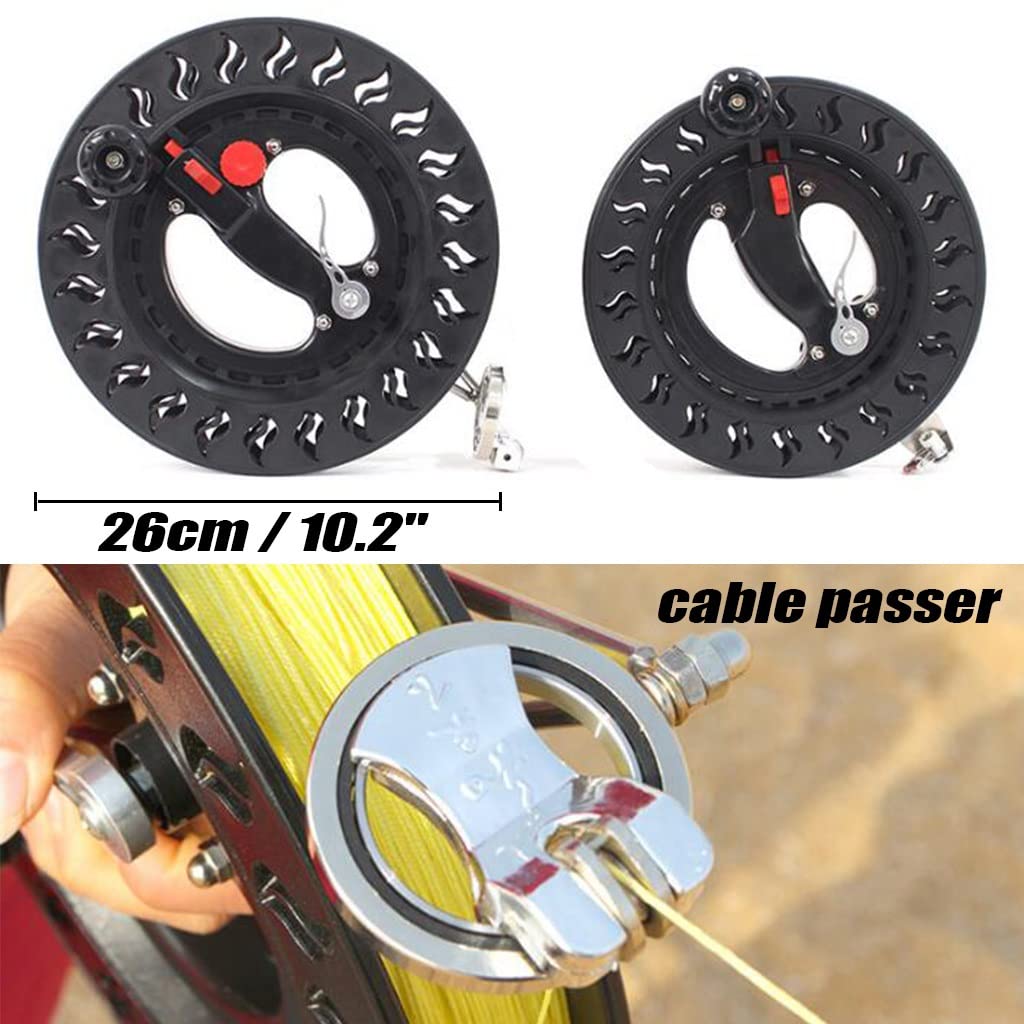 Carrete de cometa, freno antirretroceso, gran rodamiento, rueda de cometa con línea, bloqueable, kits de vuelo de cometa al aire libre, para niños y adultos (negro A)