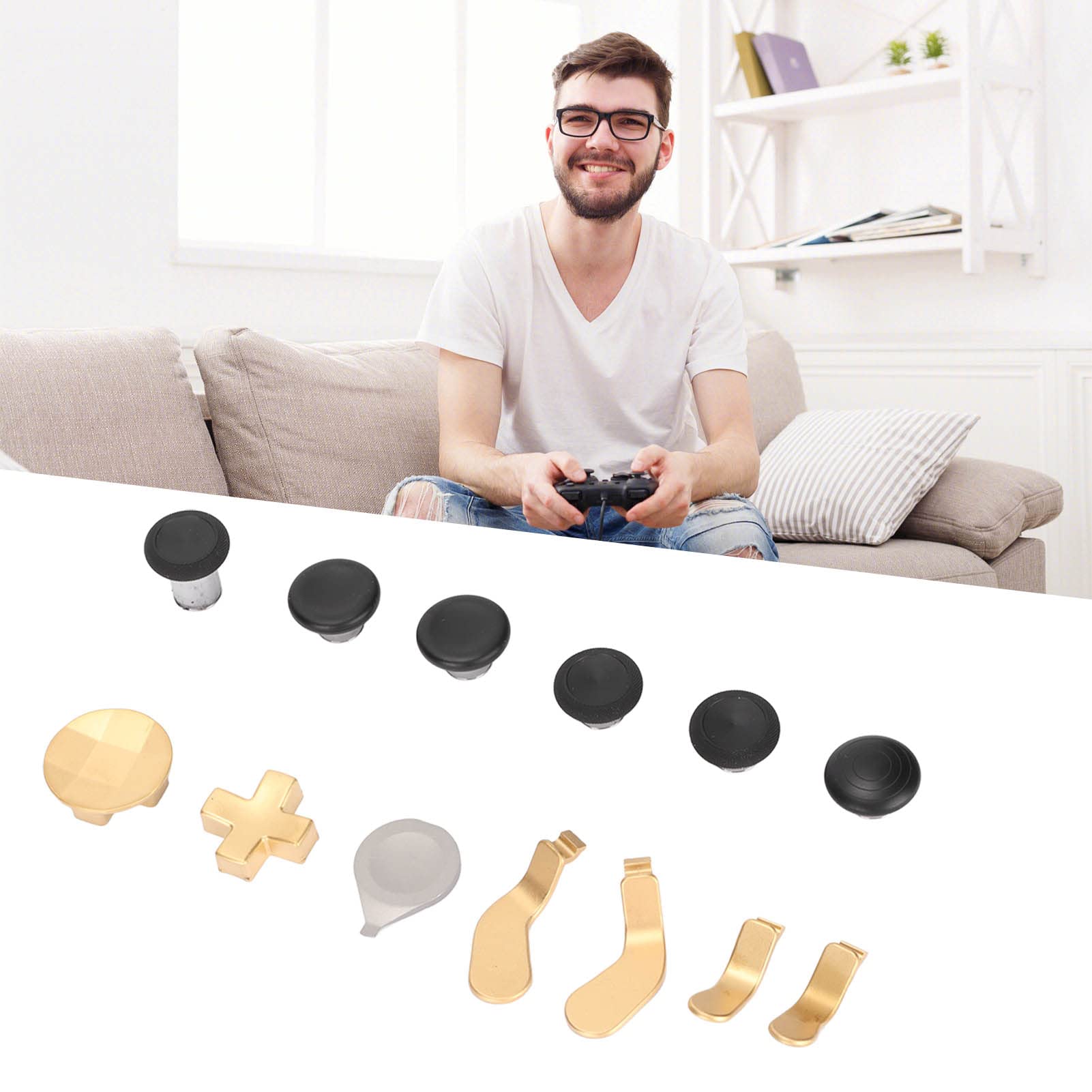 Levette in Metallo 13 in 1 per Xbox One Elite Series 2, Parti per Controller di Gioco Rimovibili e Durevoli Flessibili, 6 Cover per Joystick, 4 Paddle, 2 Pad a D Dorati