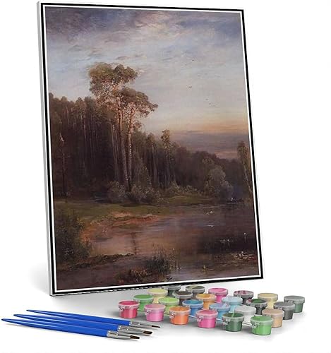 Kits de pintura por números para adultos y niños, paisaje de verano con pinos cerca del río, pintura por Aleksey Savrasov Kit de pintura por números