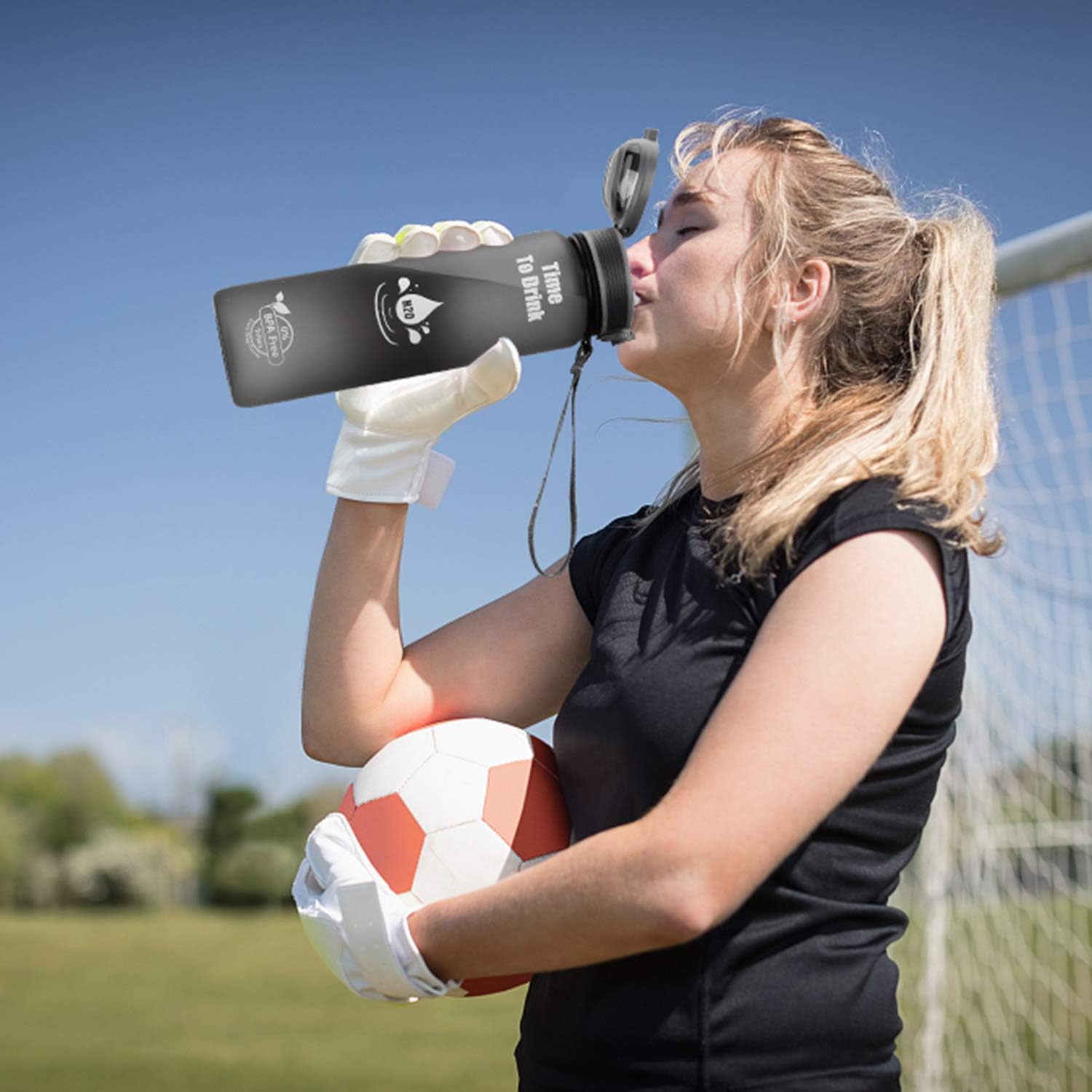 LAKIBOLE 32 oz Water Bottle with Straws with Time Marker
