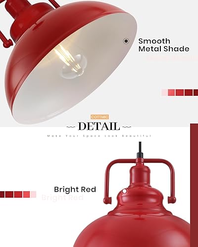 Miniatura 4 de Paquete de 2 luces colgantes rojas de granja, luces metálicas para isla de cocina, lámpara colgante vintage industrial para cocina, sala de estar,