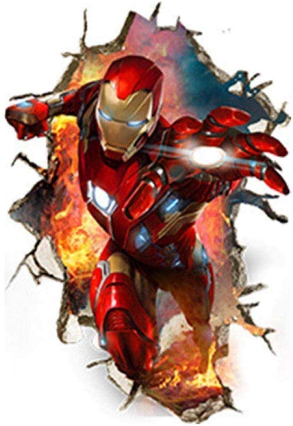 WARMBERL 3D Wall Stickers Iron Man Wall Sticker Broken Wall Vinyl Wall Sticker Nursery Decor Nursery