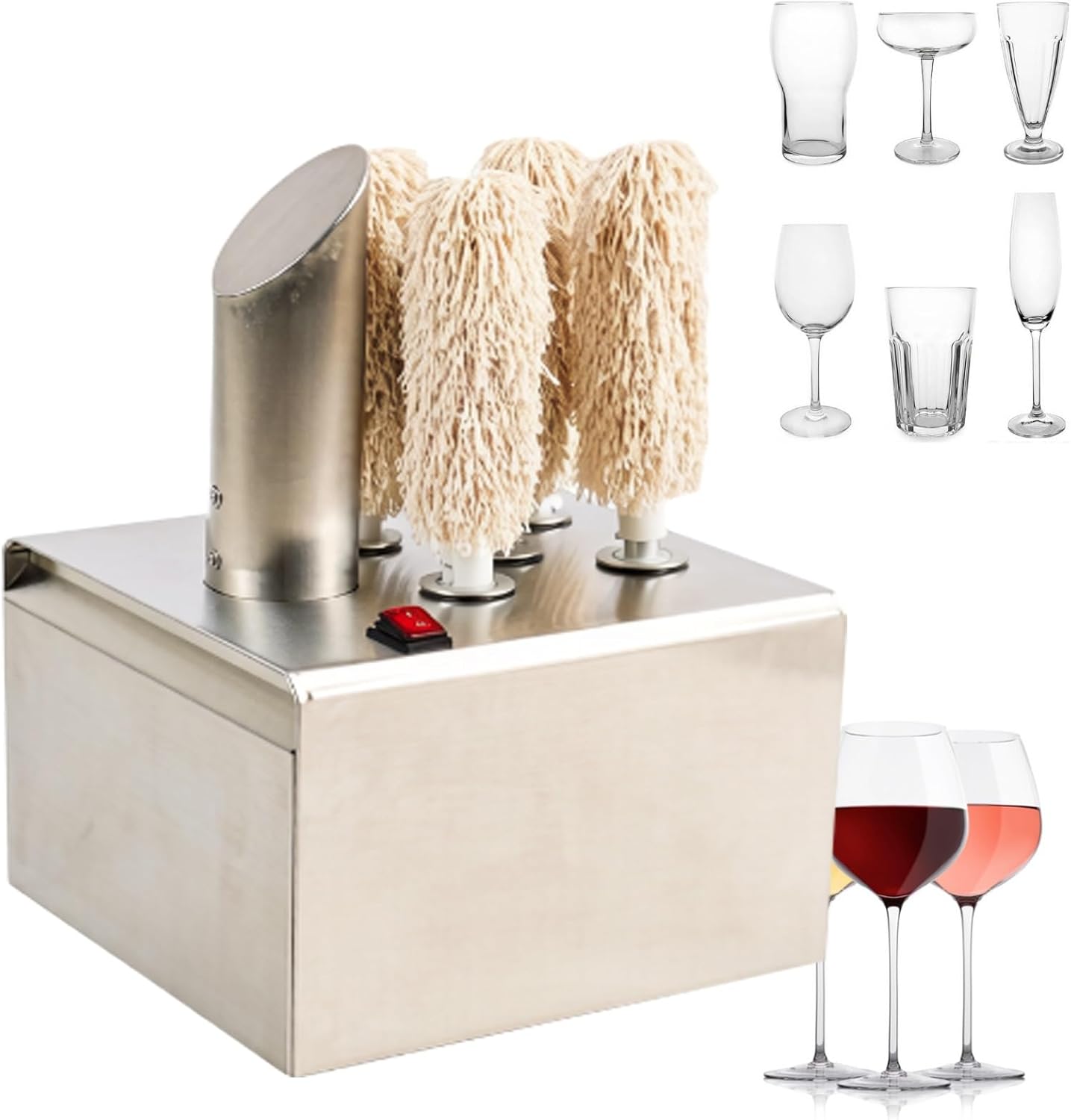 Stainless Steel Wine Glass Polisher, Commercial Glass Polisher Machine, Electric Wine, Instant Drying, Removable Brushes, for Lobby Lounge Bars Kitchen Restaurants