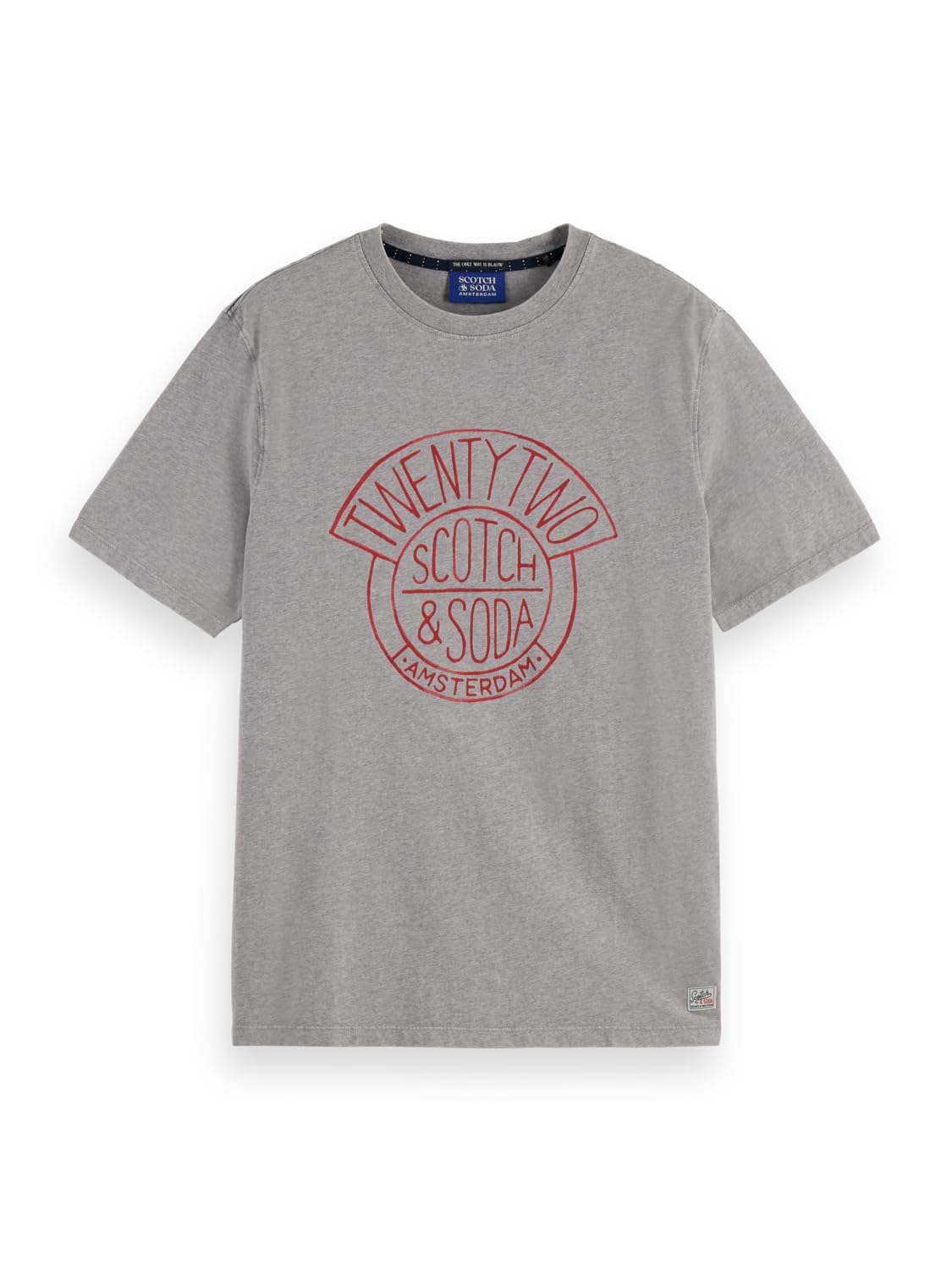 Scotch & Soda Mens Chest Artwork T-Shirt, Grey Melange 030, S UK