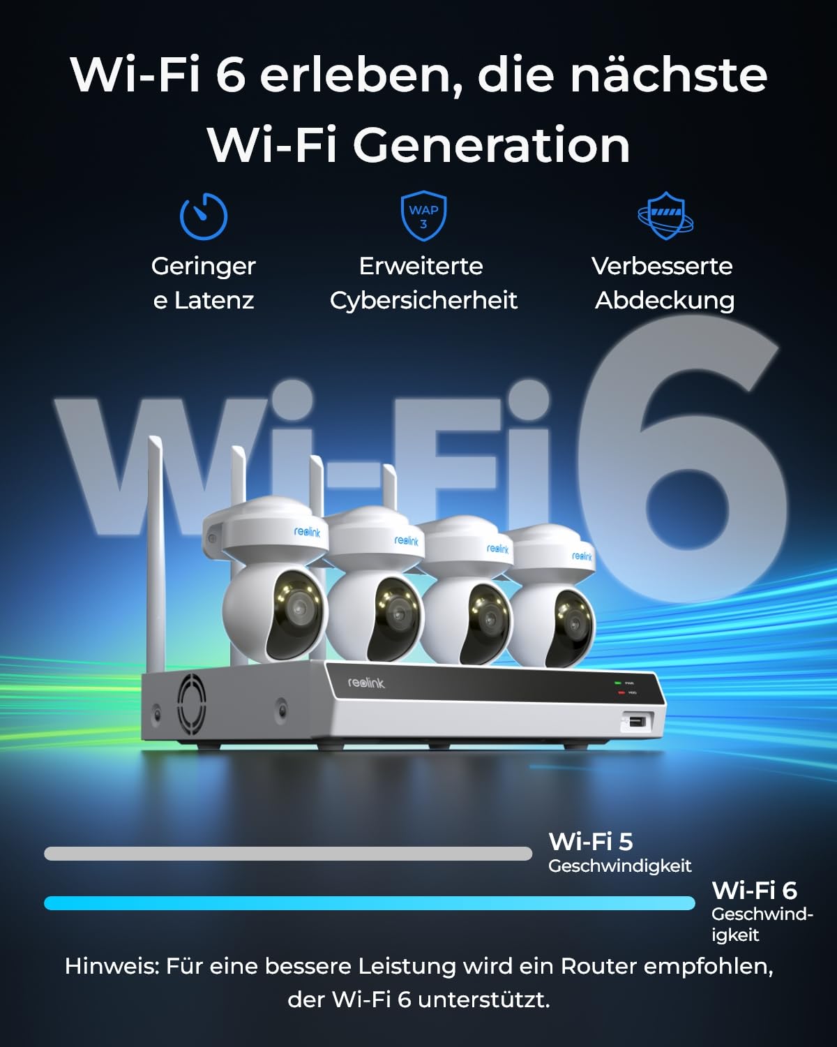 Reolink 4K Wi-Fi 6 PT Überwachungskamera Set, 4stk WLAN-Kameras Outdoor mit 355° Pan & 50° Tilt, Bewegungsverfolgung, Smart-Erkennung, Farbnachtsicht, 12-Kanal Wi-Fi NVR mit 2TB HDD (RLK12-800WPT4)