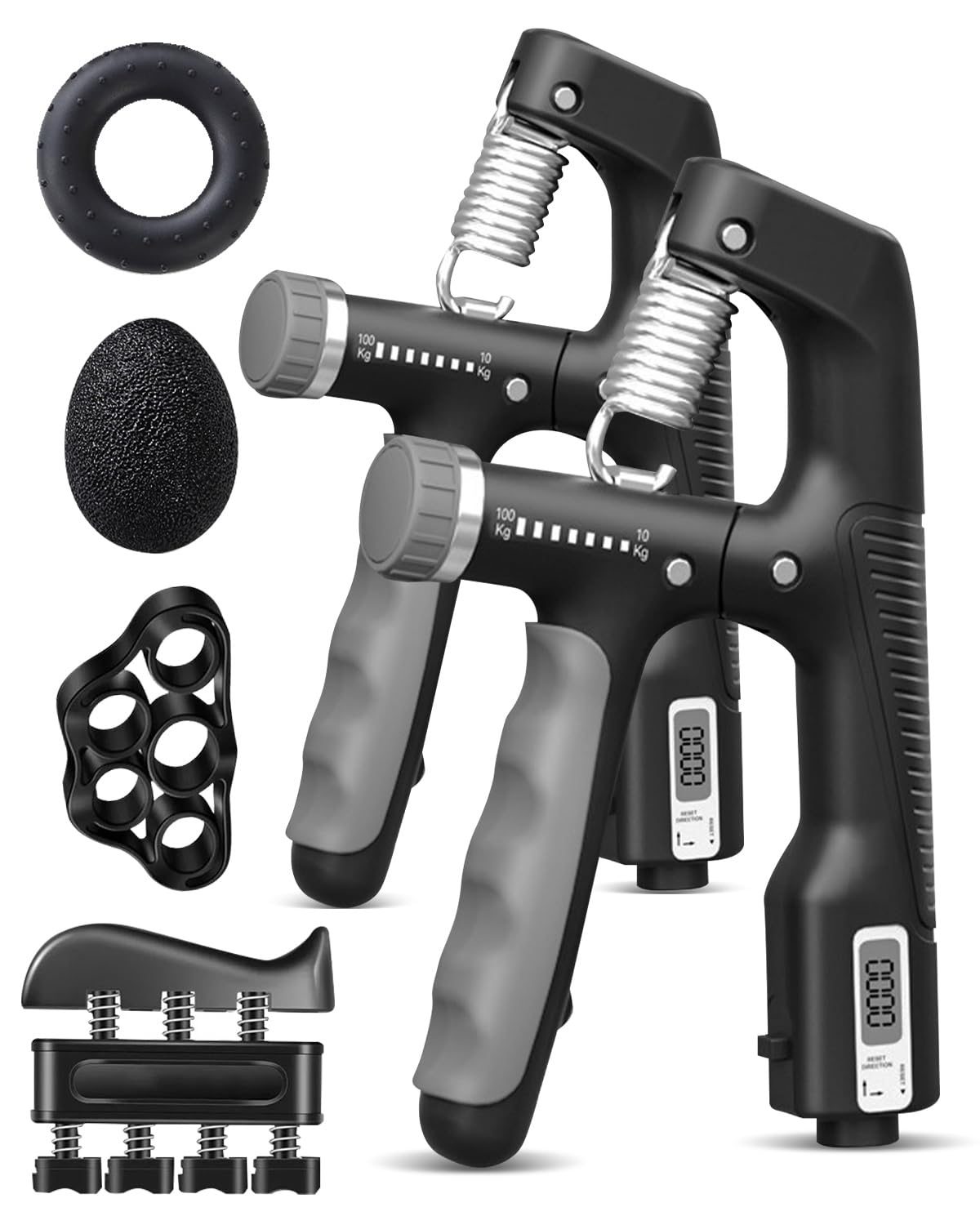 Hand Grip Strengthener Kit with Counter, 2PCS Adjustable 10-100kg Forearm Trainer with 5 Levels Finger Exerciser, Resistance Hand Gripper Set for Muscle Building and Rehabilitation Training