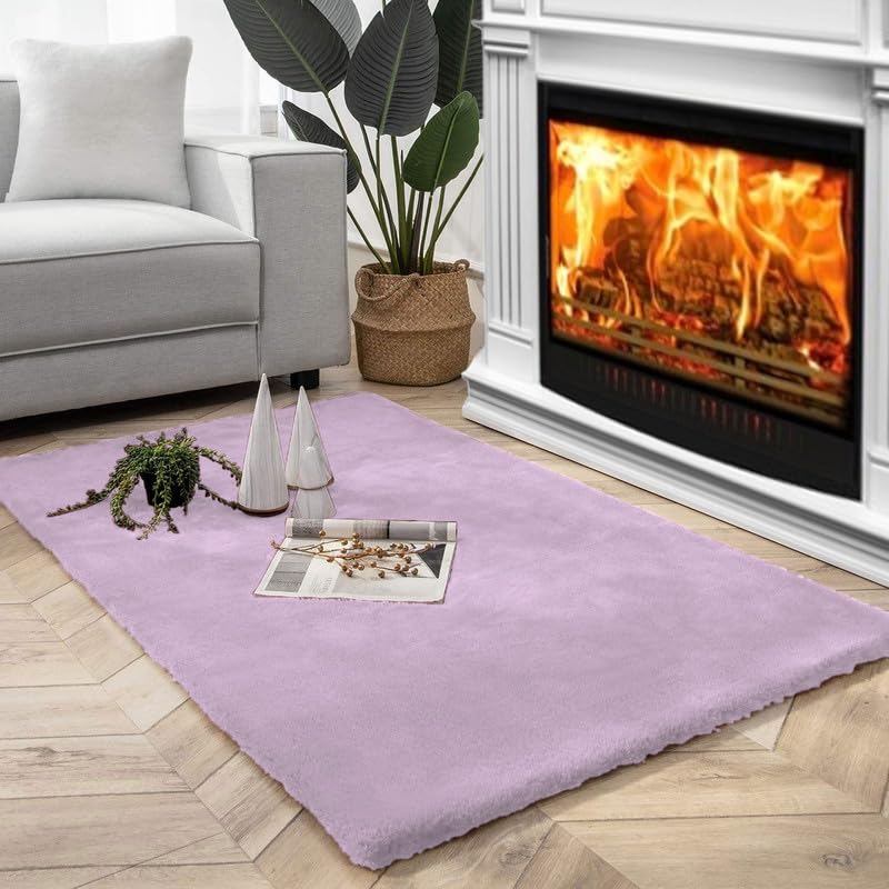 Image of Rabbit Fur Area Rug 6x8 Ft | Super Soft Plush Carpet with Anti-Slip Backing | Washable Luxury Rug for Bedroom, Living Room & Home Decor
