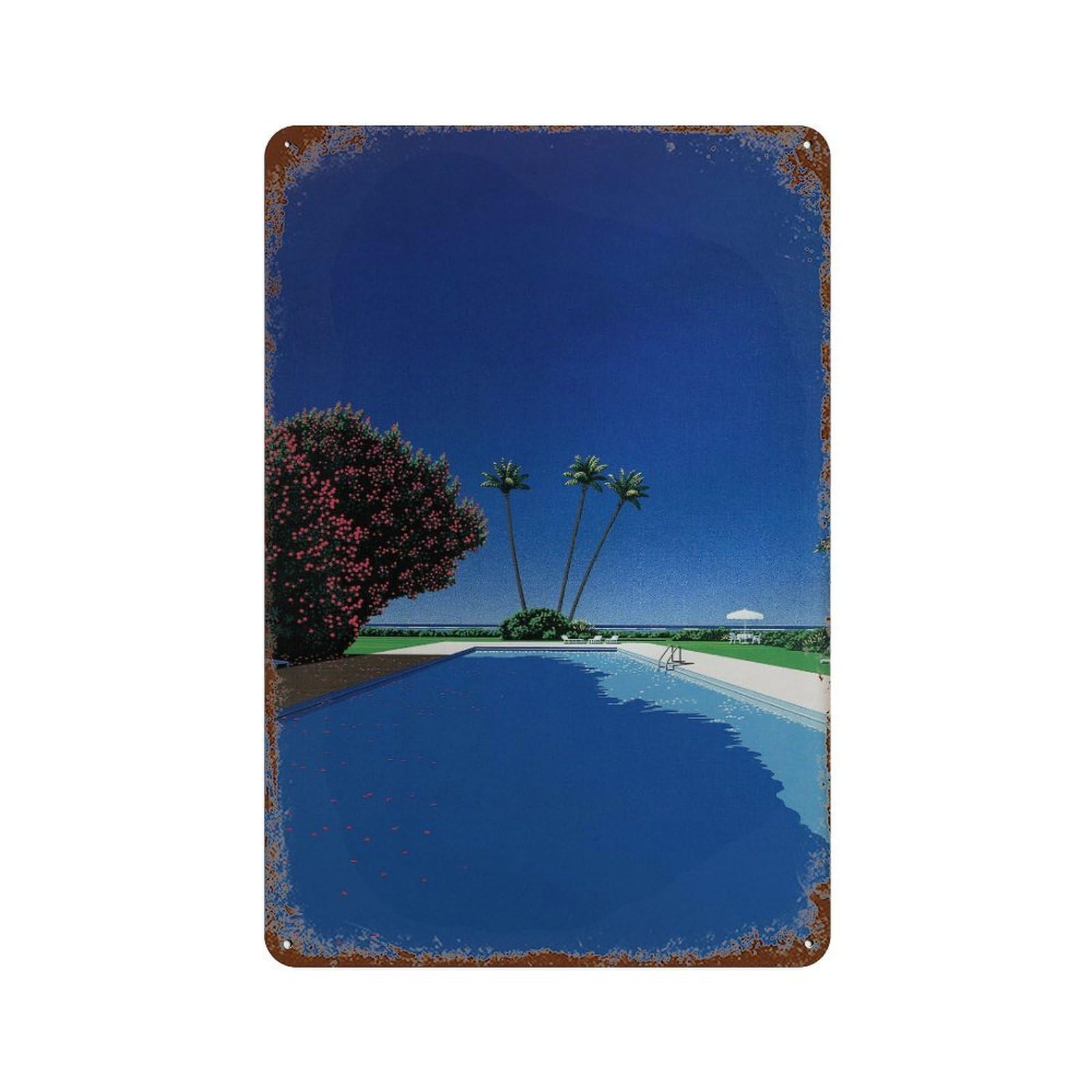 xiaoxiaoshen Poolside Scene. Hiroshi Nagai Japanese City Pop Wall Decor Art Metal Tin Poster Modern Home Decor Art Home Bar Shop Decorations Vintage Sign 30x20cm