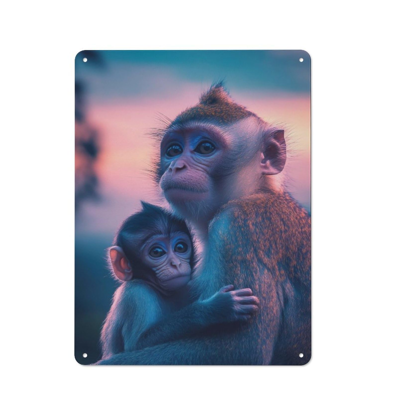 Junmoney Mother And Baby Monkey Printed Metal Sign 40X30cm For Pub Or Café, With Clear Industrial Wall Decor Character