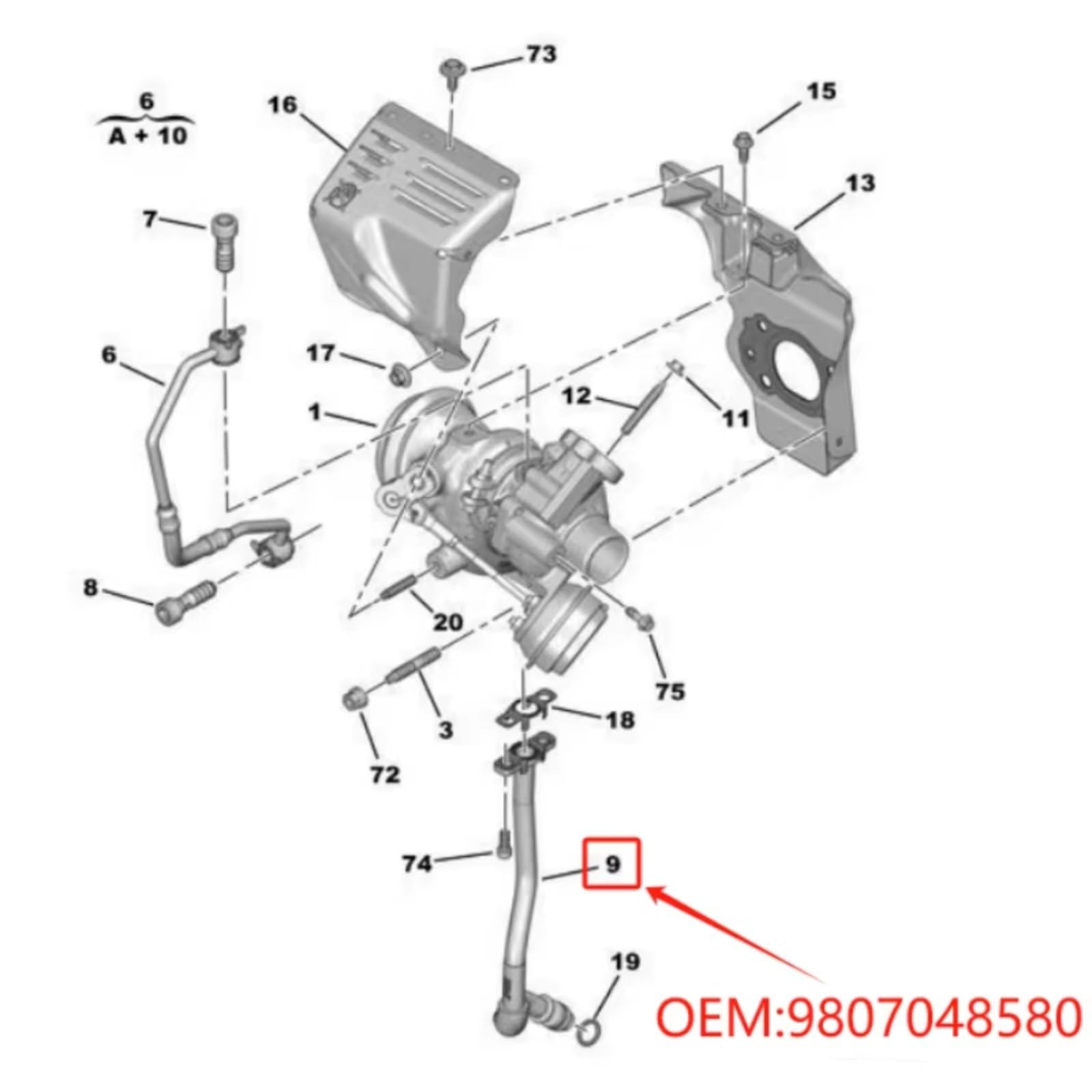 Durite Retour Huile Compatible Avec Peugeot 208 308 3008 5008 Tuyau De Retour D'huile De Turbocompresseur De Voiture Pièces De Tuyau De Retour D'huile De Turbine 9807048580