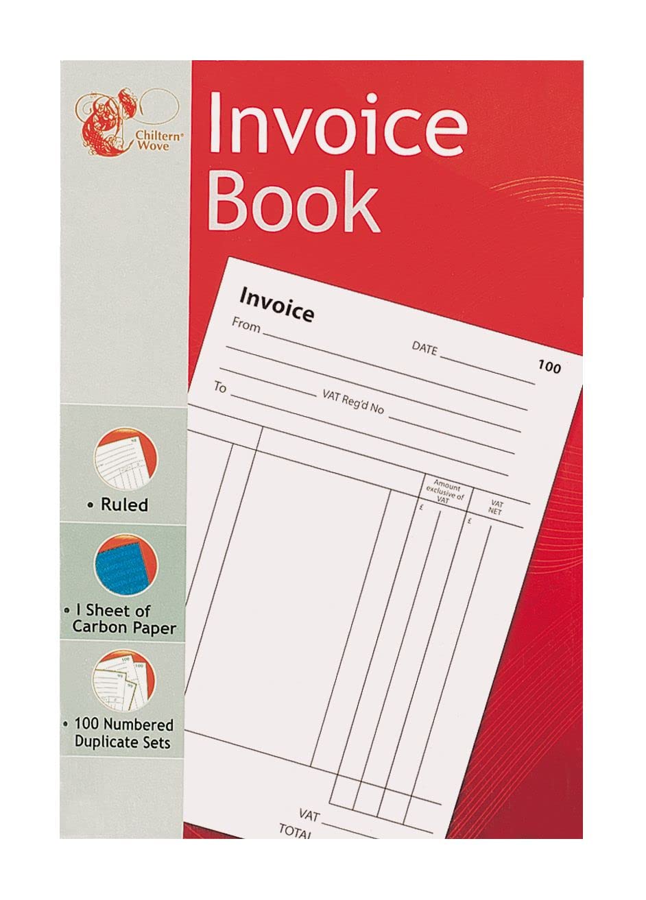 Invoice Duplicate Book - 1 to 100 Numbered Pages - Full Invoice Layout - Size 204mm X 132mm by Chiltern Wove
