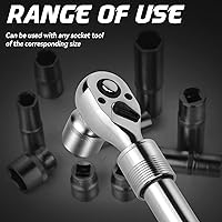 Vista 7 de DISEN Juego de 3 Llaves de Trinquete Extensibles, Impulso de 1/4" 3/8" 1/2", 72 Dientes, Liberación Rápida, Llaves de Vaso con Impulso Reversible