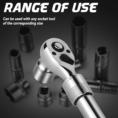 Miniatura 7 de DISEN Juego de 3 llaves de trinquete extensibles, 14 pulgadas, 38 pulgadas, 12 pulgadas, 72 dientes, liberación rápida, llaves reversibles, mango de