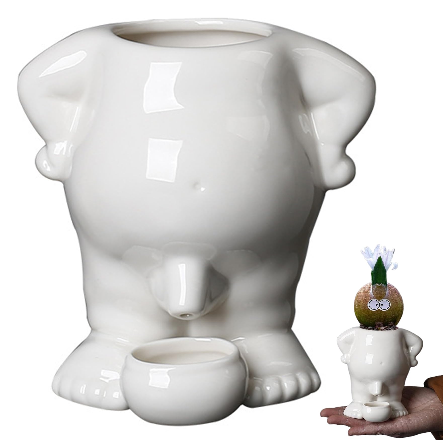 Yeaxxsqy Quirky Body-Shaped Ceramic Peeing Plant Pot with Drainage, Unique Cactus Succulent Planter for Indoor/Outdoor