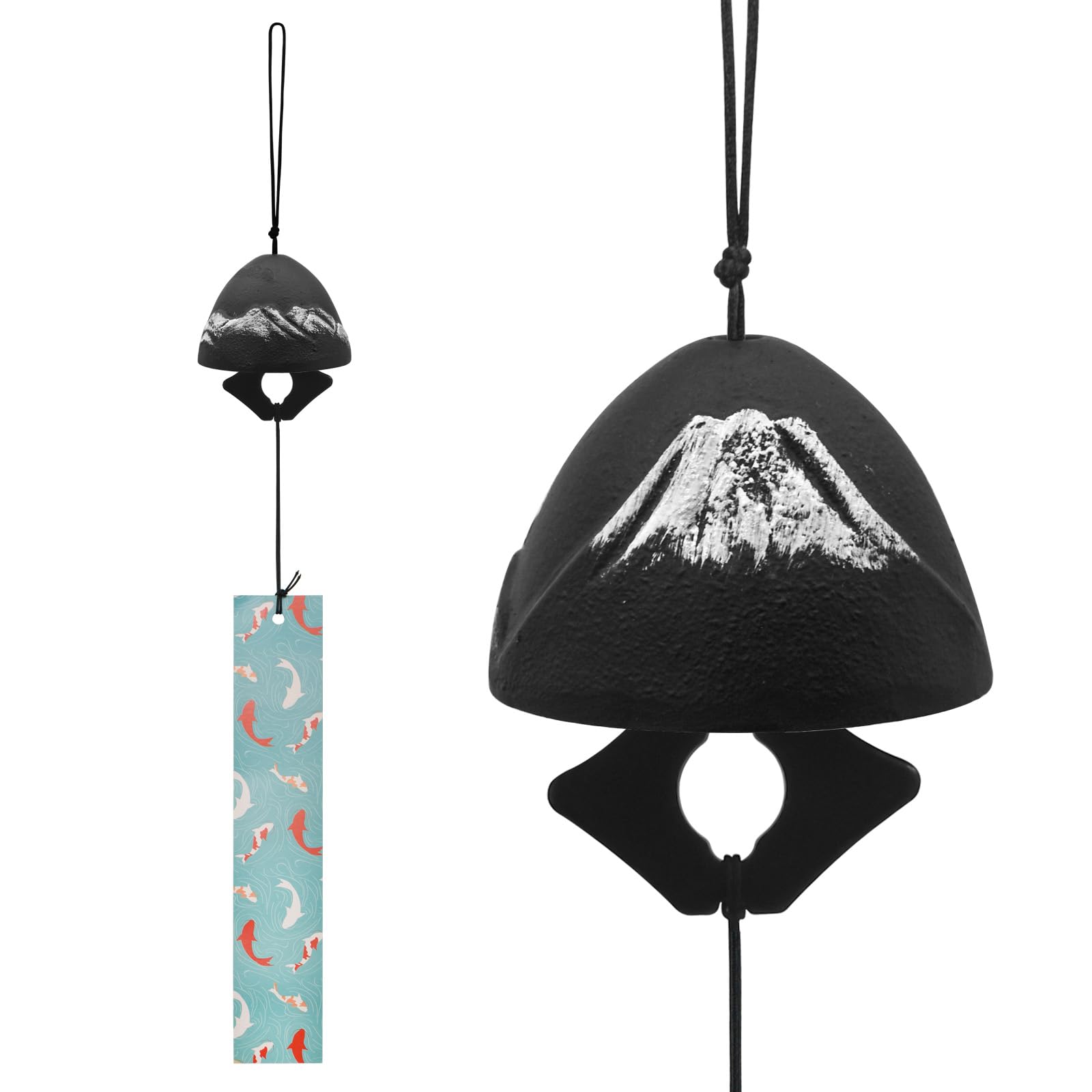 MrMrKura Japanese Fuji Wind Chime, Cast Iron Wind Chime Ornament for Outside, Decorative Hanging Bell for Bless Garden Backyard Home Decor (Black)