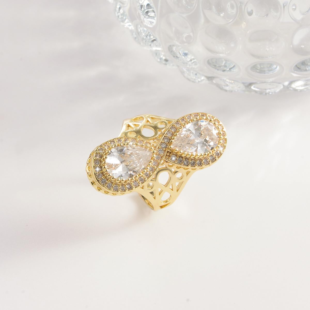 Kokoma Double Teardrop Crystal Statement Ring for Women CZ Infinity Ring Number 8 Engagement Promise Rings Wedding Band Rings Adjustable - Image 4