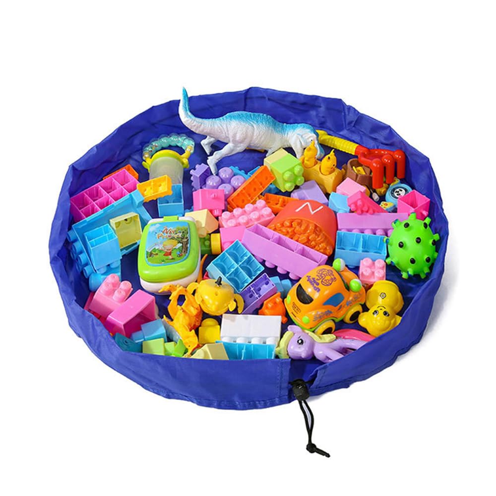 Sac De Rangement Jouets 140 Cm - Pliable, Avec Cordon De Serrage, Tapis De Jeu, Bleu