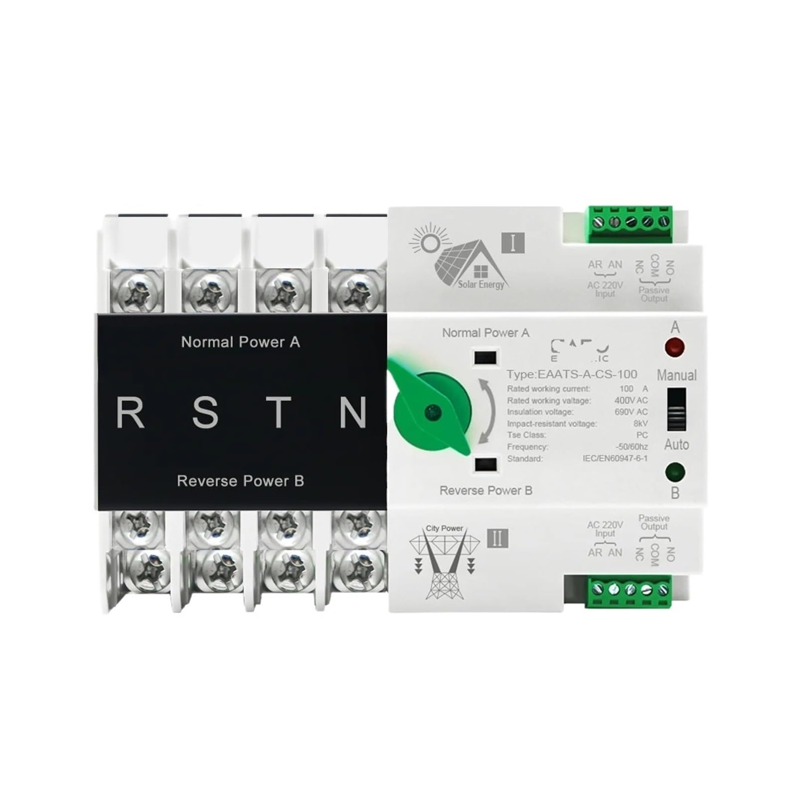 JNVFTCUX 2P 4P DIN Rail ATS for photovoltaic and Inverter Dual Power Automatic Transfer selector Switch uninterruptible 100A 220V(Ac110v,4P)