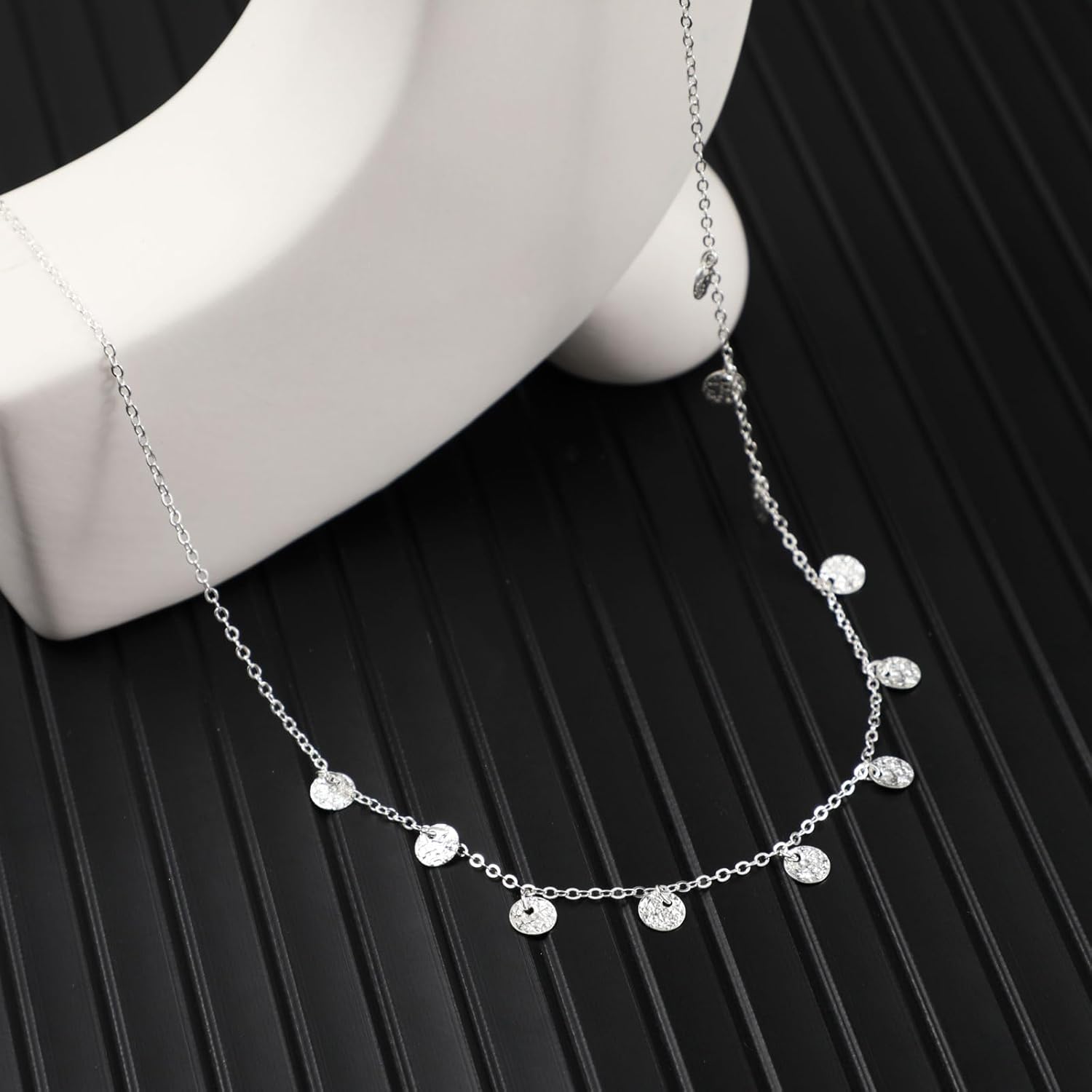 BERISO 14K Gold/Silver Plated Choker Necklace for Women Shining Dots Station Gold Chain Necklace Beads Sparkle Chain Necklace Link Chain Exquisite Jewelry for women - Image 6