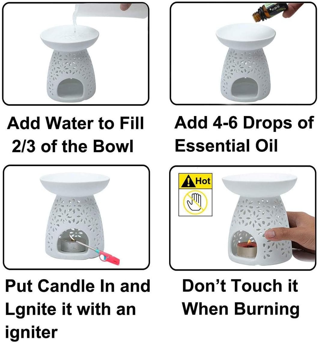 HwaGui - Ceramic Tea Light Holder & Wax Warmer Set of 2, Aromatherapy Essential Oil Burner, Great Decoration for Living Room, Balcony, Patio, Porch and Garden