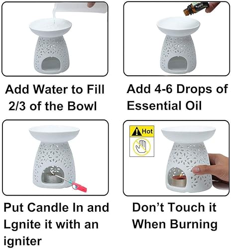 Miniatura 6 de HwaGui - Juego de 2 soportes de cerámica para velas de té y calentador de cera, quemador de aceite esencial de aromaterapia, gran decoración para