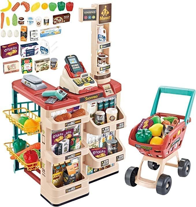Image of LONGMIRE Plastic 42 Pcs Big Size Kitchen Playset | Musical & Light Kitchen Set Toy for Kids with Sound and Accessories Set for 4 Year Old (Home Super Market)