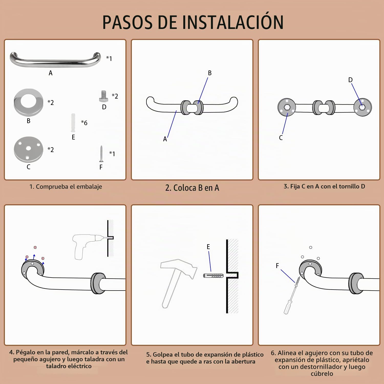 Sunzone Barra de Seguridad para Baño 50cm - Pasamano de Acero Inoxidable para Discapacitados - Agarre para Bañera o Ducha