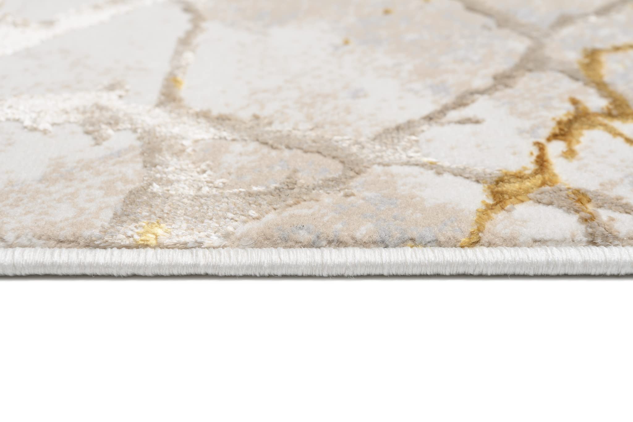 TAPISO Golden Alfombra de Pelo Corto Brillante Suave Diseño Moderno Beige Dorado Alfombra de Salón Dormitorio Habitación Comedor Oficina Oeko-Tex 140 x 200 cm