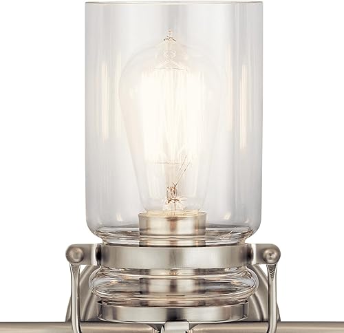 Miniatura 4 de Kichler Brinley 45689NI - Lámpara de tocador de baño de 24 pulgadas de níquel cepillado, 3 luces con vidrio transparente, (24 pulgadas de ancho x 10