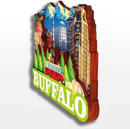 Miniatura 3 de Buffalo New York USA America - Imán para nevera de madera, colección 3D, hecho a mano, viajes, ciudad, recuerdos, refrigerador, decoración del