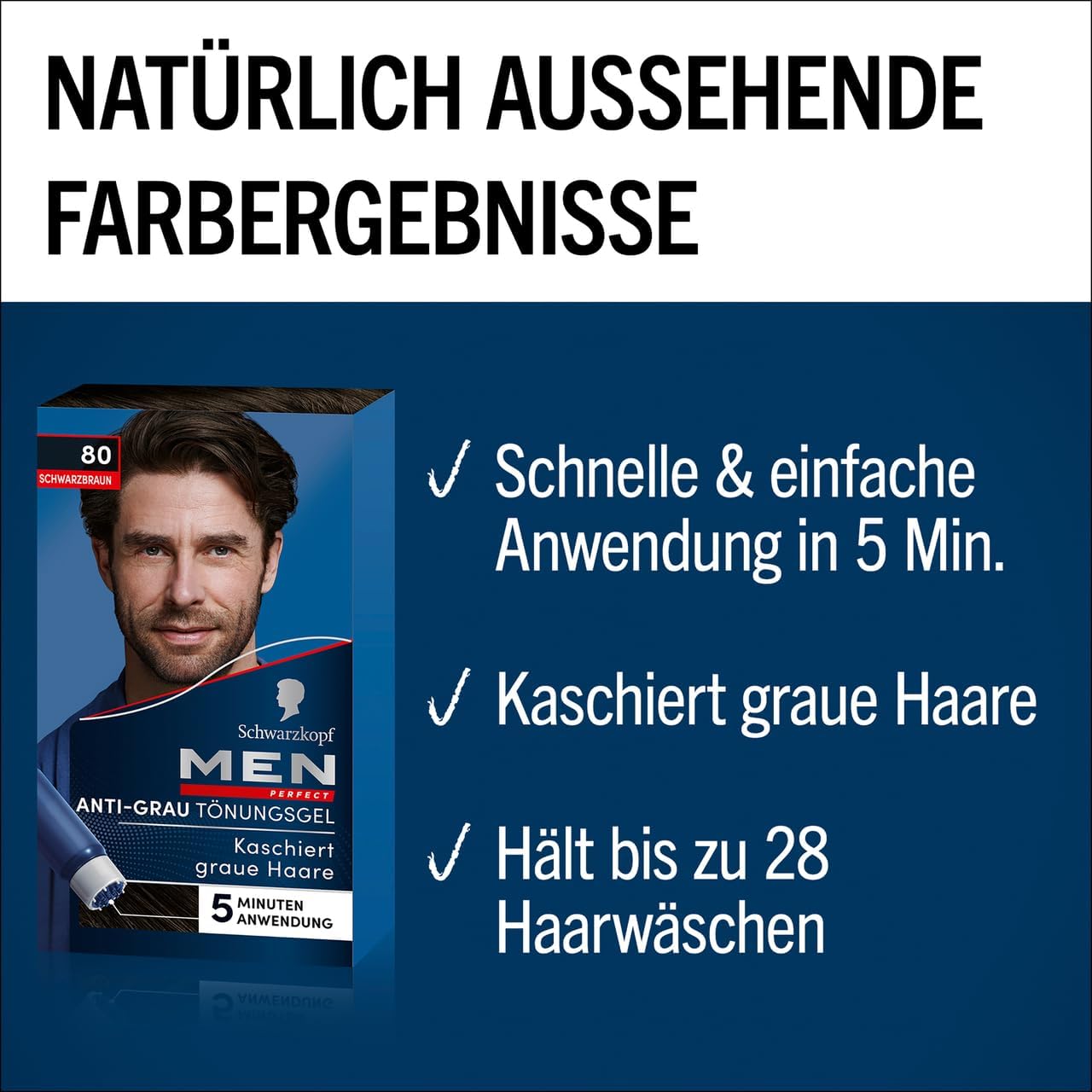 Men Perfect Anti-Grau Tönungs-Gel 80 Schwarzbraun (6x 80 ml), Haarfarbe für Männer blendet graue Haare aus, Anti-Grau Tönung für ein natürlich aussehendes Ergebnis