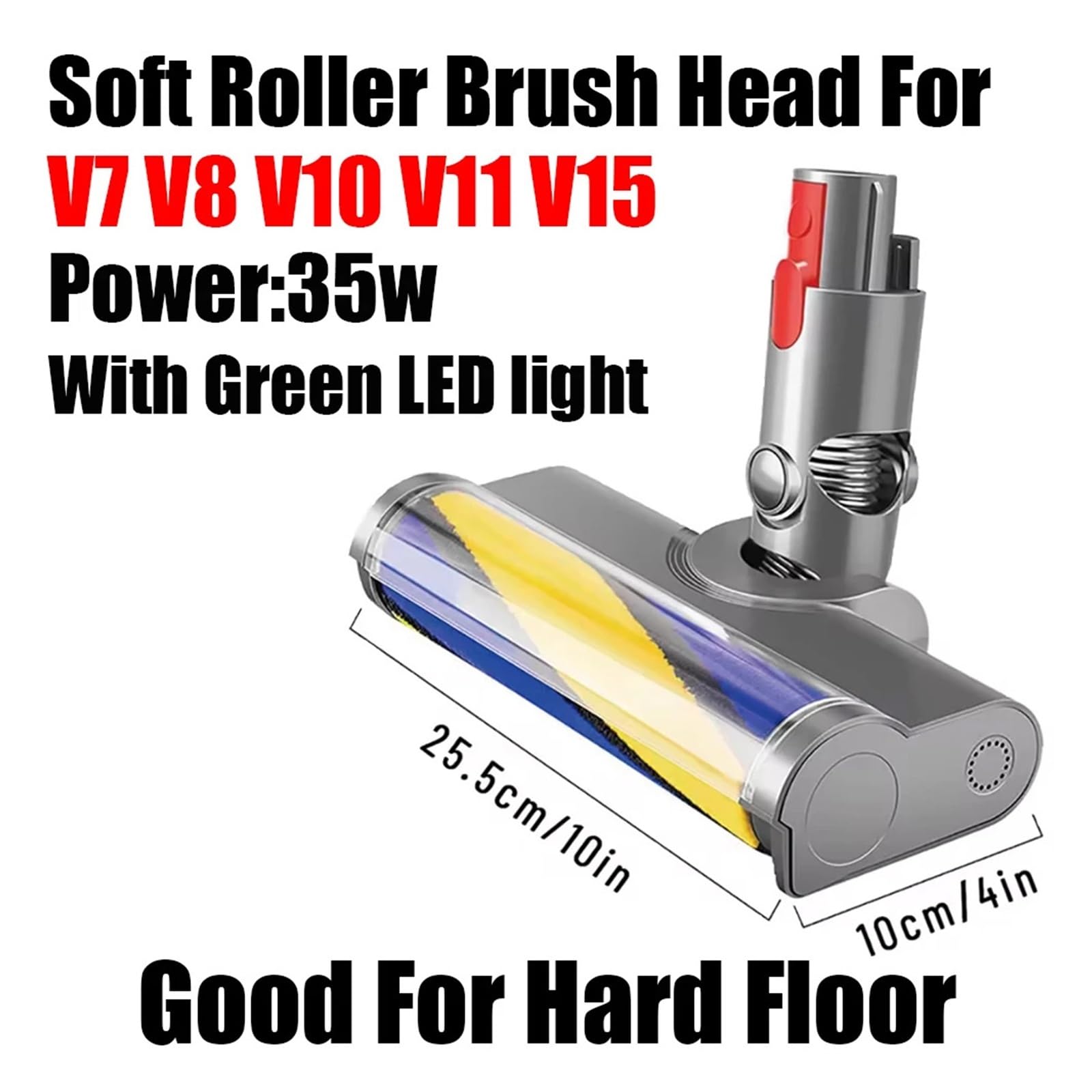 Boquilla de suelo con rodillo suave, compatible con Dyson, V7 V8 V10 | Cabezal flexible eléctrico con LED para aspiradora para V11 V15, plástico ABS(1 Pcs)
