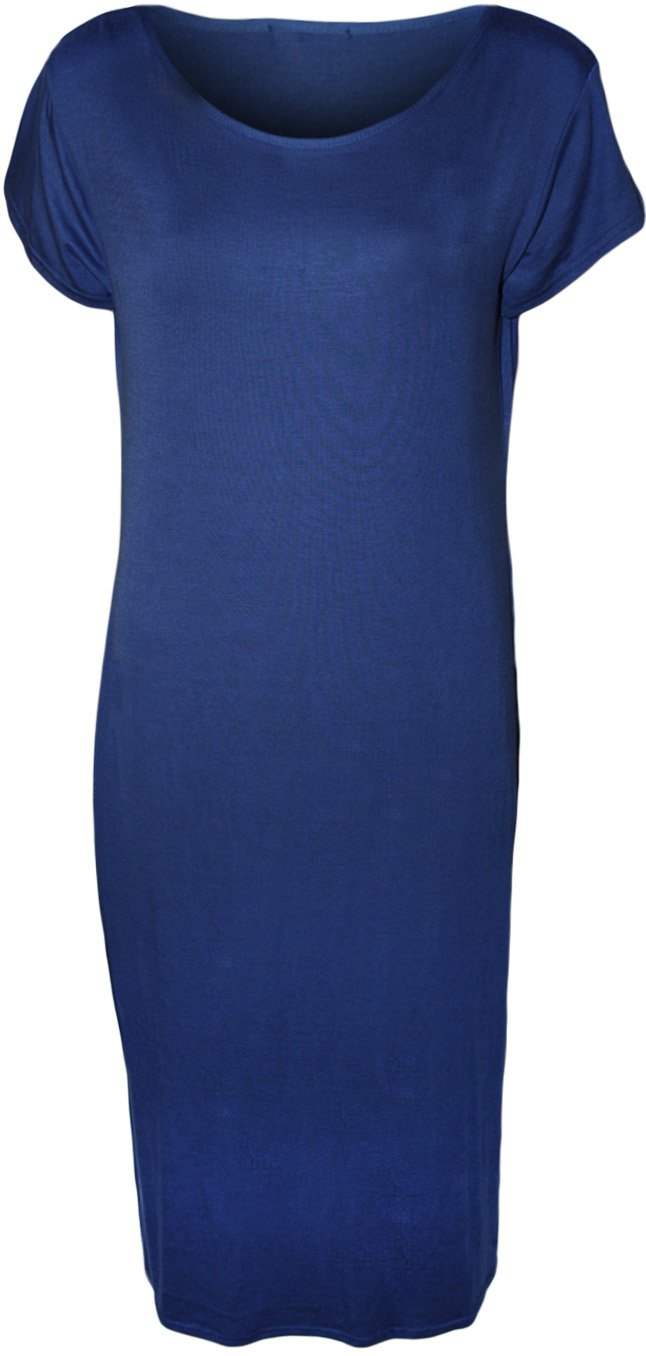 Wearall Women's Royal Blue Plus Size Plain Short Sleeve Stretch Jersey Midi Dress - 24/26