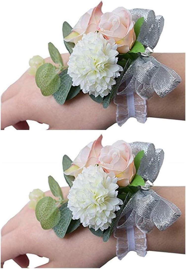 FlondingGirl Bridesmaid Wedding Wrist Corsage Bride Wrist Flower Corsages Stretch Bracelet Wristband for Wedding Prom Party Homecoming Hand Flowers Decor