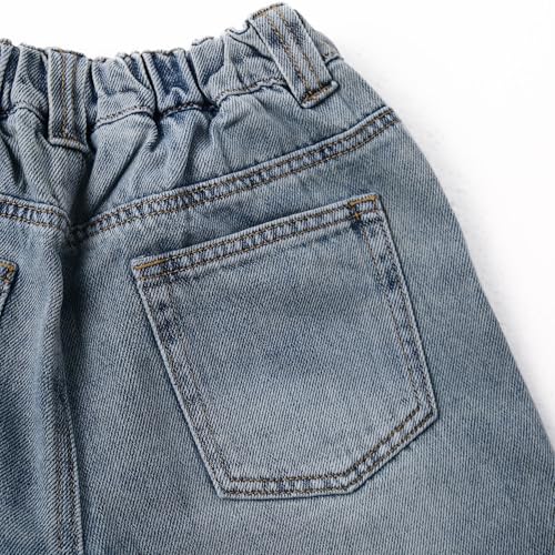 KIDSCOOL SPACE Girls Wide Leg Jeans, Elastic Pull on One Button Front Baggy Denim Pants3