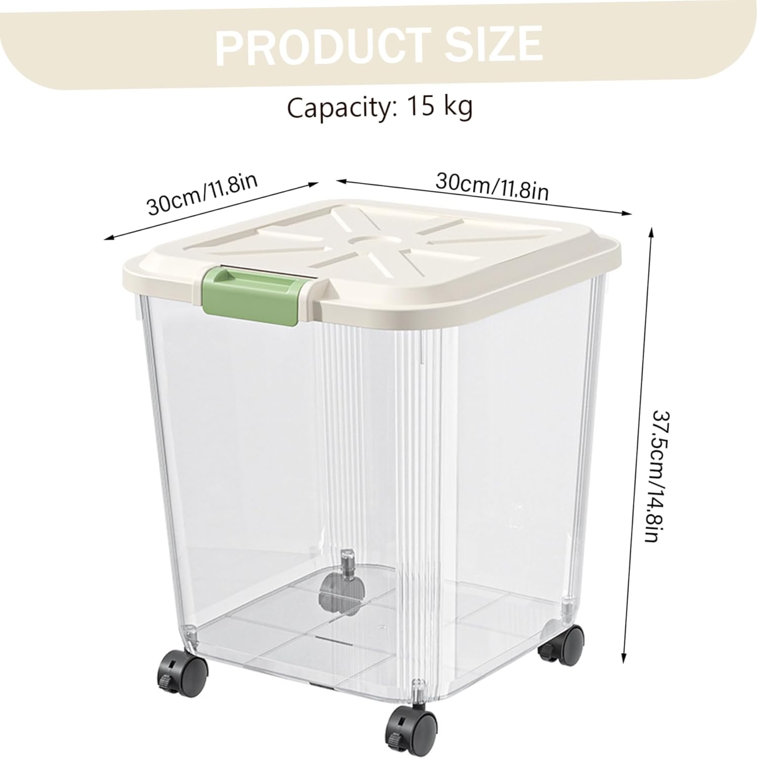 Rice Storage 33 lbs Storage Container with Wheels Airtight Food Bin Container for Rice Flour Pet Food Transparent.