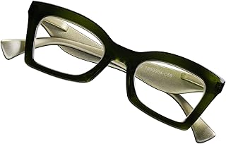 Stylish Design Reading Glasses Women Blue Light Blocking Computer Readers Oversized Square Eyeglasses with Spring hinge, Dark Green 2.5