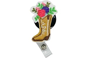 Floral Cowgirl Boot Badge Reel: Western Flair for Your Credentials