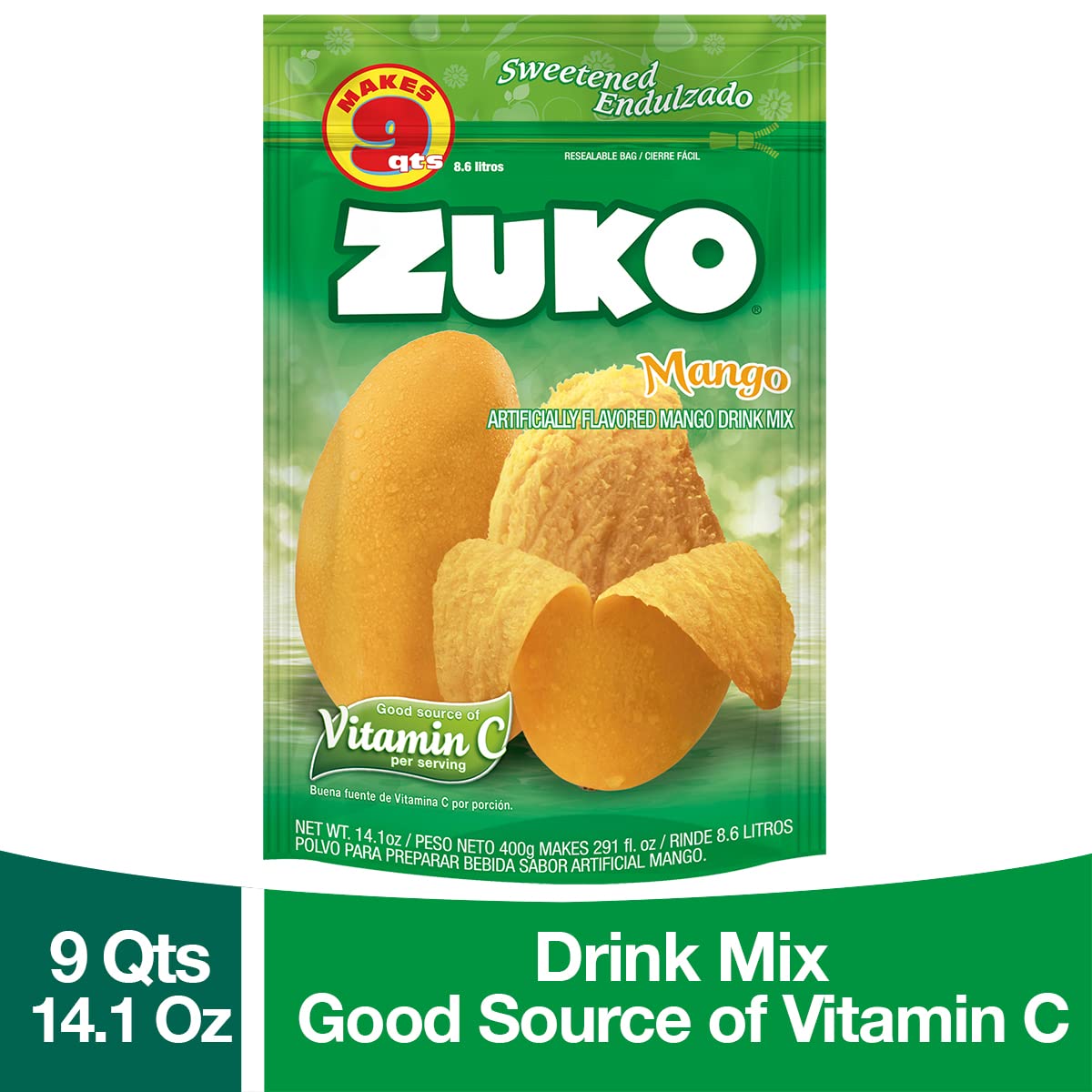 Zuko Mango Instant Powder Drink Family Pack, 14.1 oz, Pack of 6