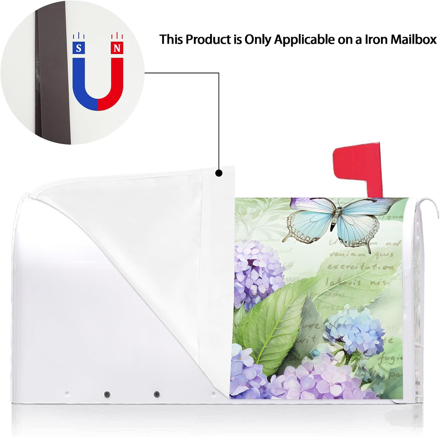Texupday Hydrangea Floral Butterfly Decoration Spring Mailbox Cover with Magnetic Strip Flower Mailbox Wraps Post Letter Box Cover Standard Size 21" X 18" for Garden Outdoor Yard Decor
