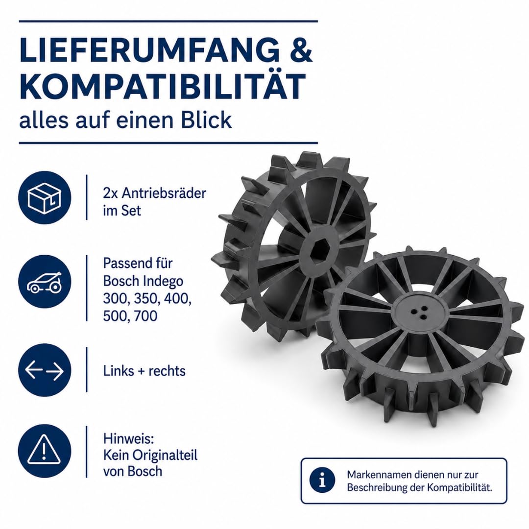 2er Set Ersatz Antriebsräder Rad kompatibel mit Bosch Indego 300 350 400 500 700 Mähroboter Spikes Gelände Offroad Räder Ersatzrad
