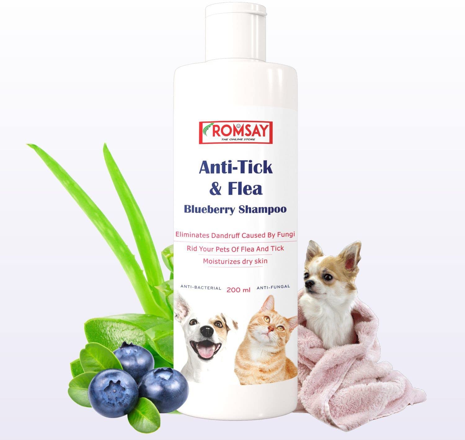 Blueberry & Herbal Scented Dog & Cat Shampoo | Anti-Tick & Flea | Anti-Dandruff & Itching | Hypoallergenic | 200ml