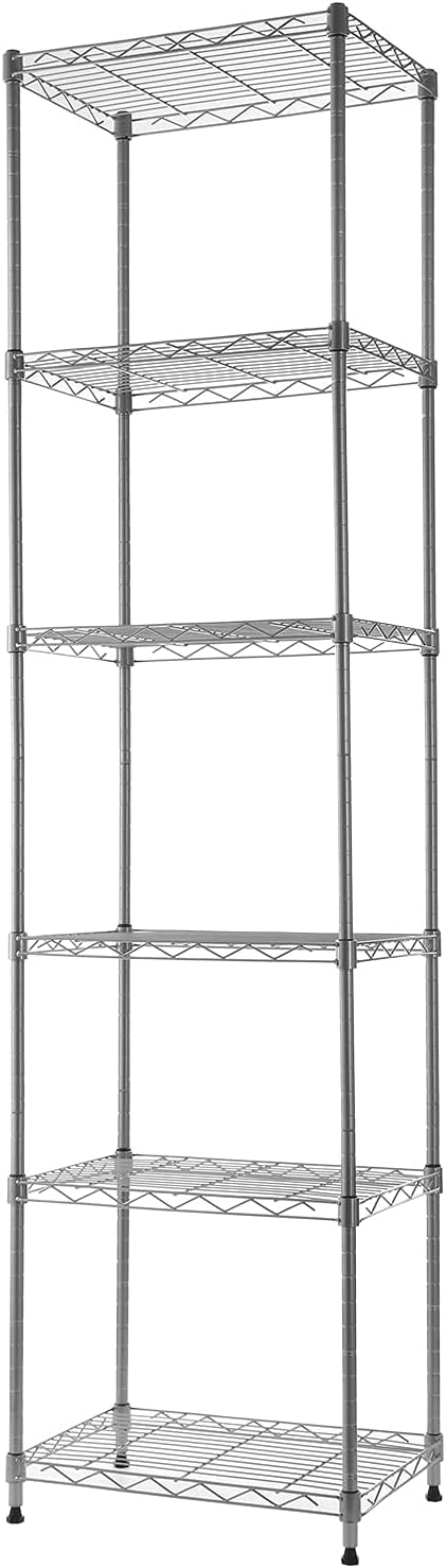 REGILLER 6 Wire Shelving Steel Storage Rack Adjustable Unit Shelves for Laundry Bathroom Kitchen Pantry Closet (16.7L x 11.9W x 64H, Silver) : Home & Kitchen