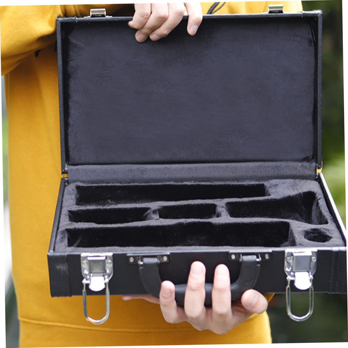 Shockproof Black Clarinet Case Hard Storage Box with Reinforced Handle Instrument Pouch for Clarinet Supply and Protection