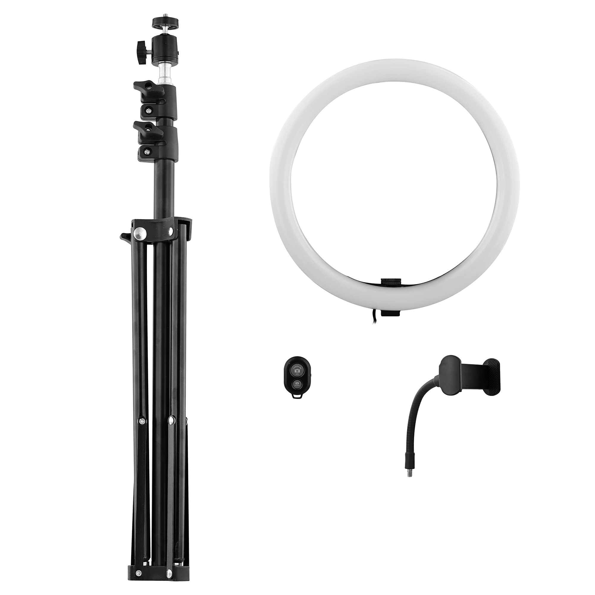 T'NB Influence Ring Light mit Stativ für Studio, Verstellbarer LED-Ring, ideal für Fotos, Videos und Videos Tiktok/YouTube/Twitch/Instagram, Höhe verstellbar bis 160 cm – Schwarz