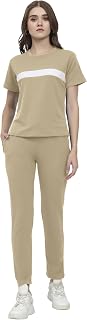 ALISBA Women's Lycra Cotton Tracksuit Set with Round Neck Half Sleeve Straight Length Relaxed Fit and Drawstring Closure Pant Price In India