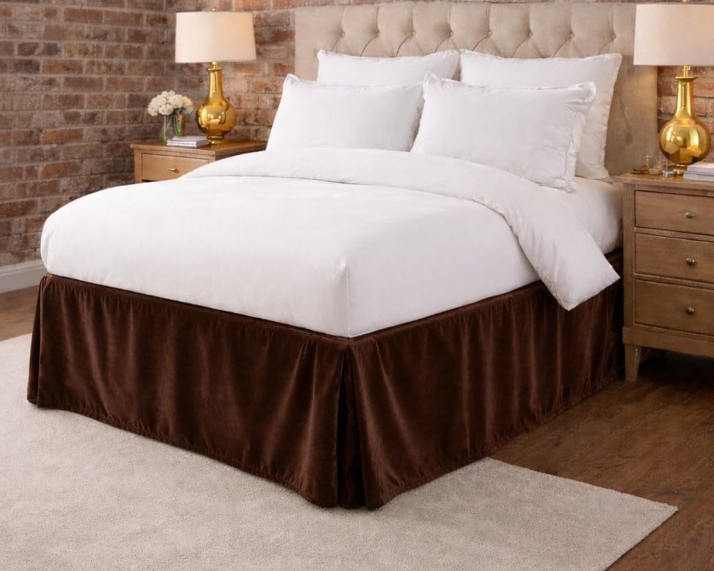 Luxury Velvet Box Pleated Bed Skirt Bed Skirt Full Size Bed Skirt 14 Inch Drop Length Dust Ruffle with Split Corners Soft and Easy Care Velvet Bedskirt Color Navy Blue